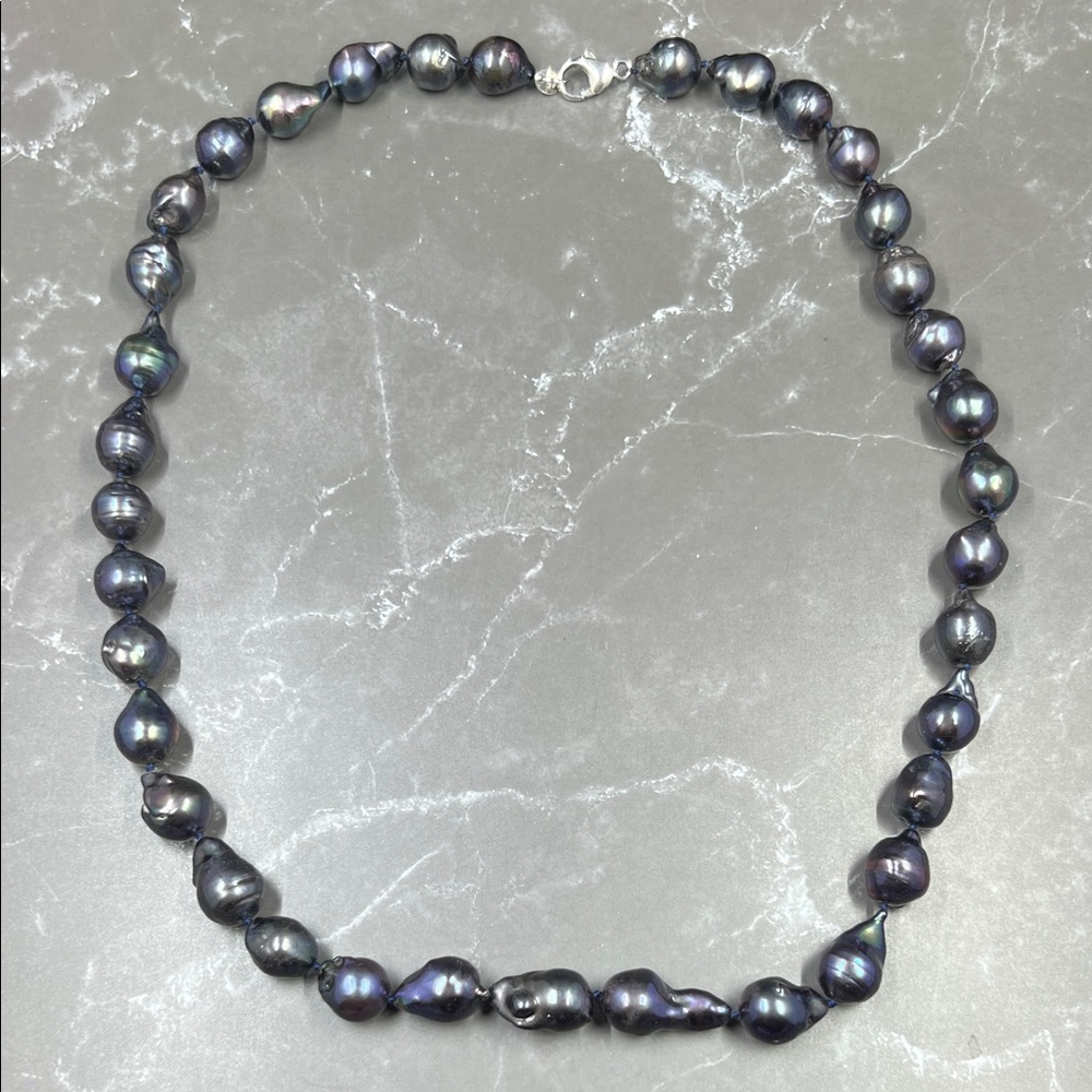 Vintage Baroque Tahitian Black Pearl 925 Necklace